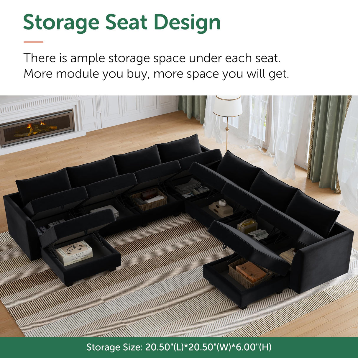 Modular Sectional Sofa Velvet U Shaped Couch with Storage Oversized Sectional Sofa