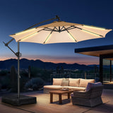 10ft Solar Lights Offset Cantilever Patio Umbrella - with Light and Base, LED Lighted