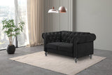 Glam Emma Velvet Two Seater Chesterfield Style Loveseat for Small Spaces with Crystal Button Tufts, Black