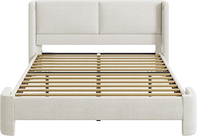 Upholstered Bed Frames with Headboard, Cloud Bed Frame No Box Spring Needed, Cream