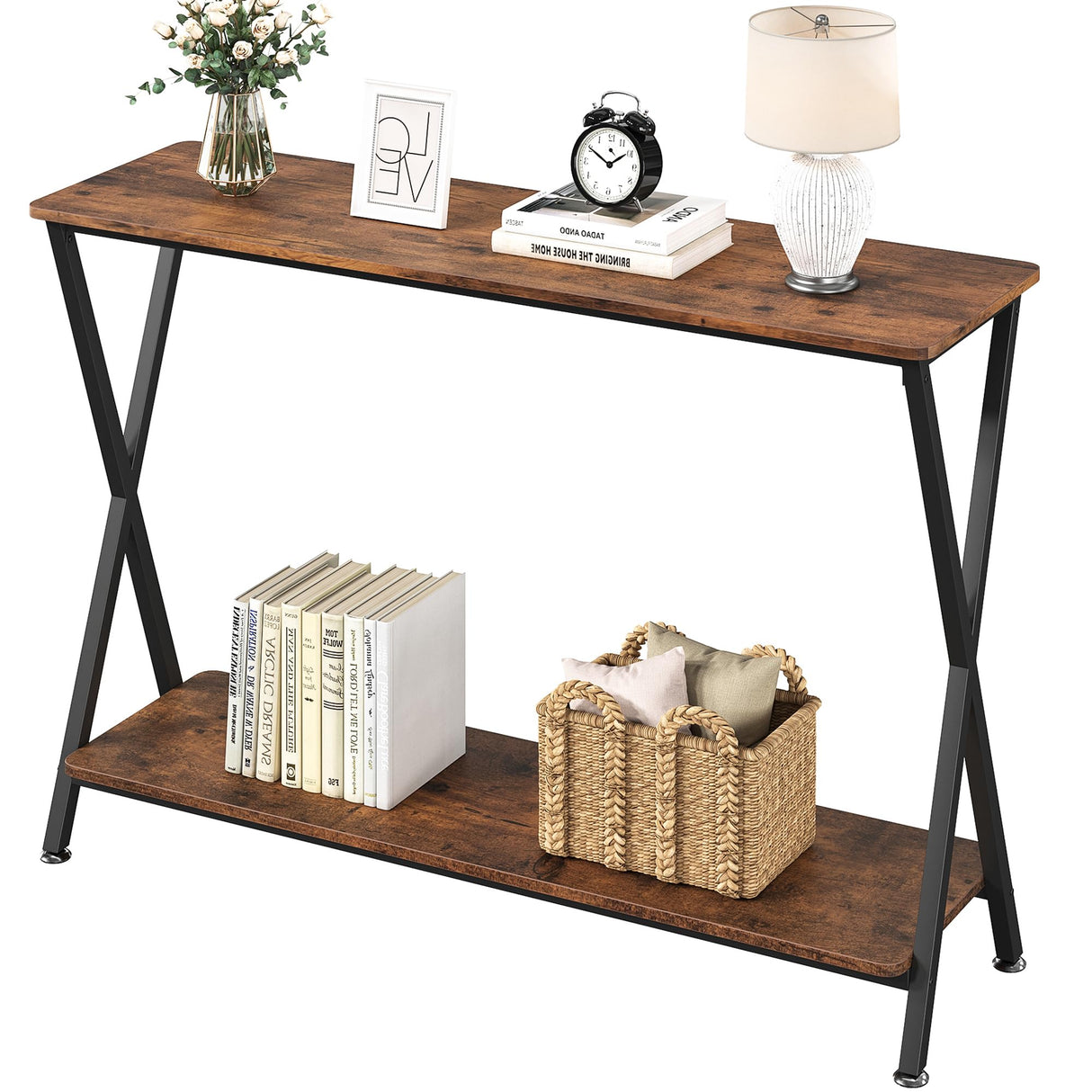 Small Entryway Table, Narrow Hallway Table, 2-Tier Industrial Display Table