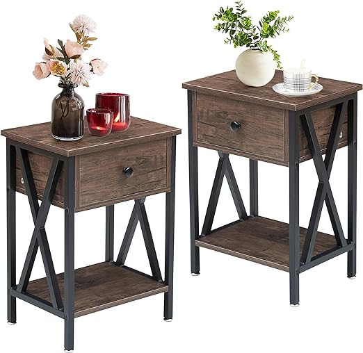 Modern Versatile Nightstands X-Design Side End Table Night Stand Storage Shelf