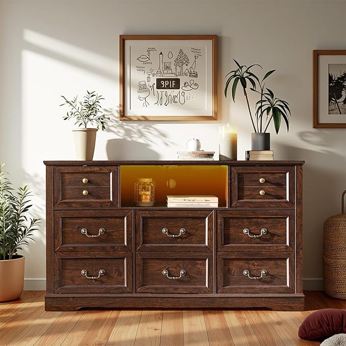 White Dresser for Bedroom with Charging Station & Led Lights