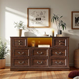 White Dresser for Bedroom with Charging Station & Led Lights
