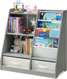 Kids Bookshelf with 2 Storage Boxes and 4 Sling Bookcase, Toddlers Book and Toy