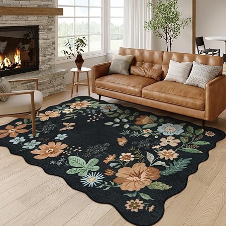 Floral Living Room Rug, 5x7 Rug for Bedroom Ultra-Thin Soft Dining Room Rug