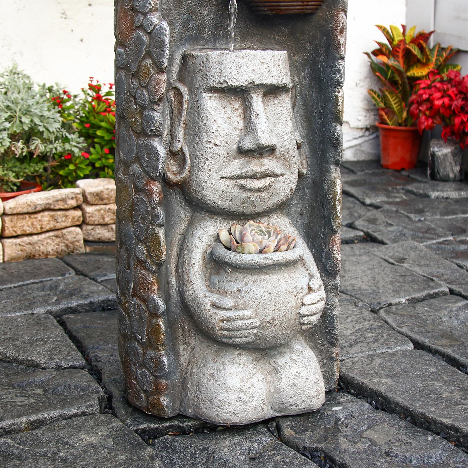 Fountain Outdoor Indoor Zen Statue Garden Fountains Waterfall Curved Faux Slate Water