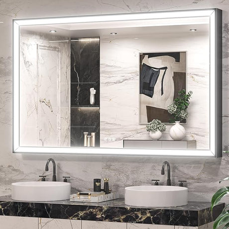 Black LED Bathroom Mirror 40” x 30” with Frontlit, 3X Ultra Brightness, 45° Angled Light,