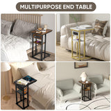 End Table with Charging Station and 2 USB Ports, C Table Storage Shelves, Couch Side Table