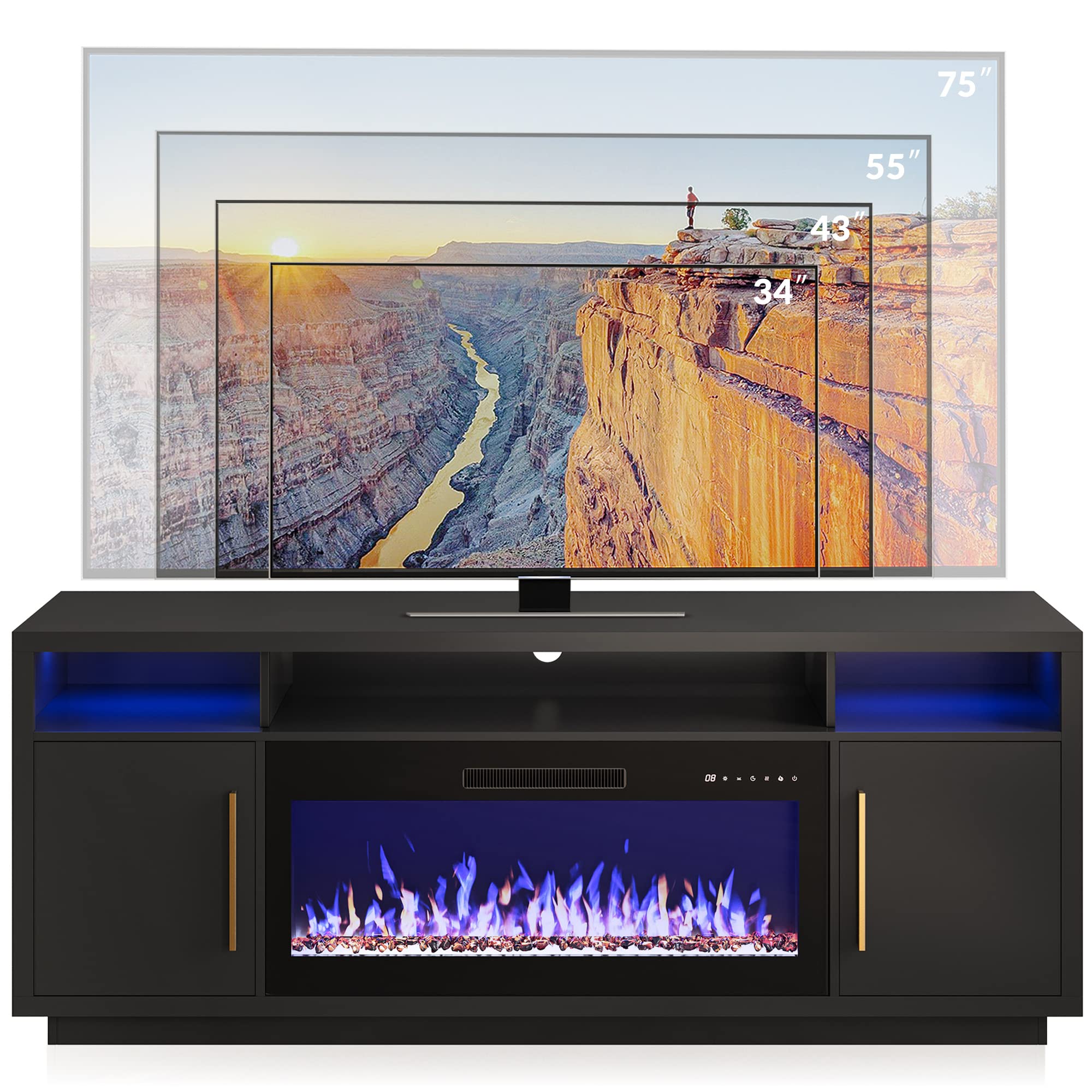 70" Fireplace TV Stand for TVs Up to 75", LED Light Entertainment Center with 36"