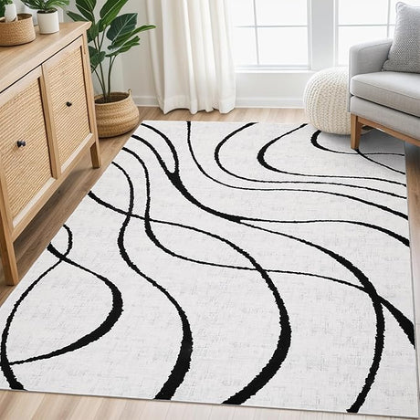 Modern Abstract Zebra Rug, Washable Black and White Cow Print Rug 6x9,