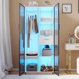 71” LED Armoire Wardrobe Closet with Hanging Rod, Auto Sensor Wardrobe Cabinet