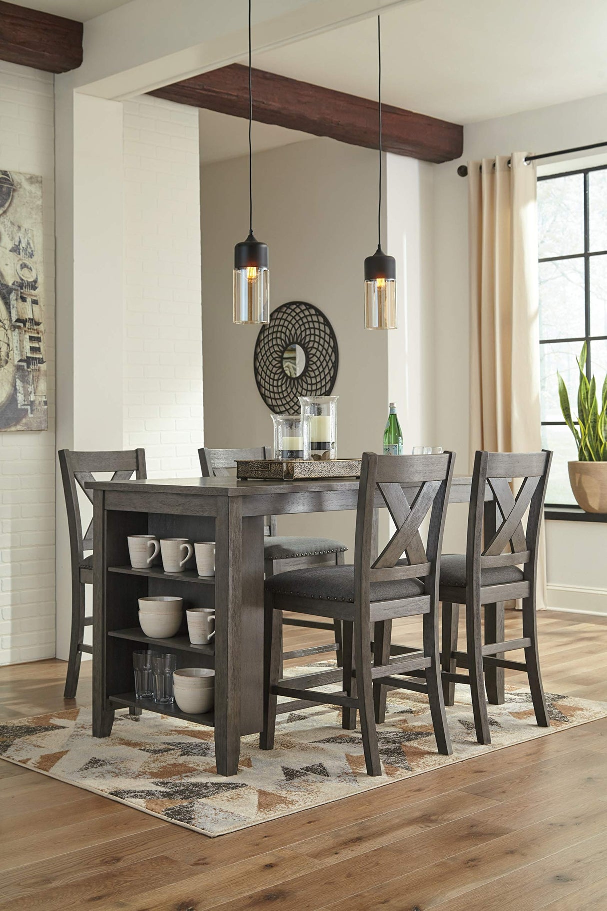 Caitbrook Rustic 24.63" Counter Height Upholstered Barstool, Set of 2, Gray