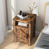 End Table with Charging Station, Farmhouse Nightstand with Barn Door