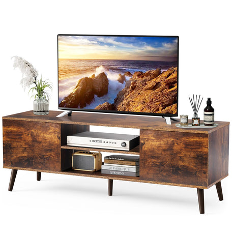 Stand for 55 60 Inch TV, Retro Brown Wood Television Stand 2 Cabinet Modern Entertainment Center with Storage for Bedroom, Living Room, Office Furniture