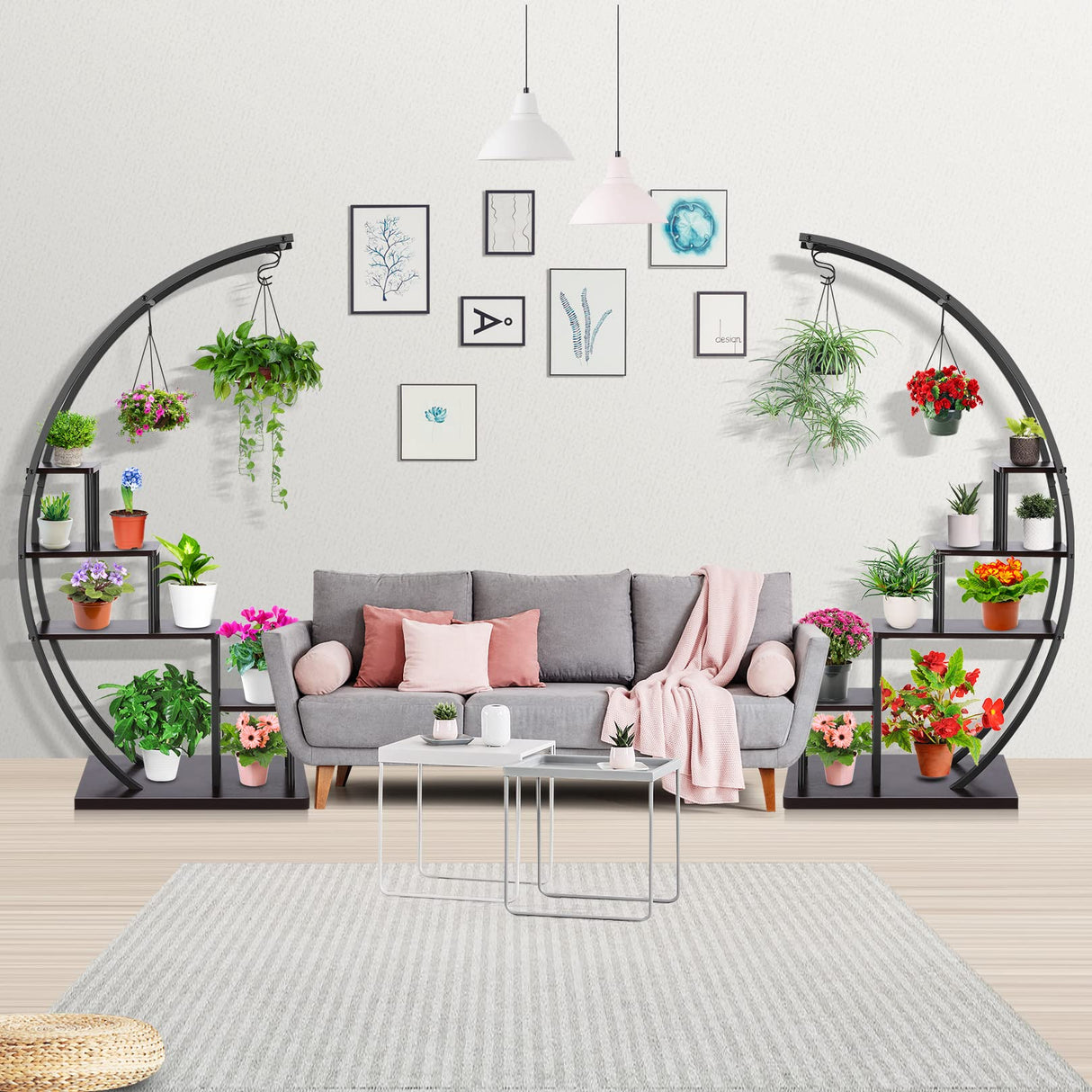 4.7FT Semicircle Indoor Plant Rack, 5 Tier Metal Plant Stand, 24*14*57 IN Thickened Display Flower Rack