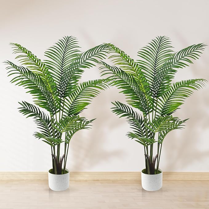 Artificial Palm Tree 4FT, Suntee Fake Tree with White Tall Planter 2 Pack