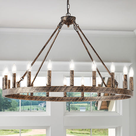 wagon wheel chandelier Bronze,patina color 20-Light Farmhouse wagon Wheel