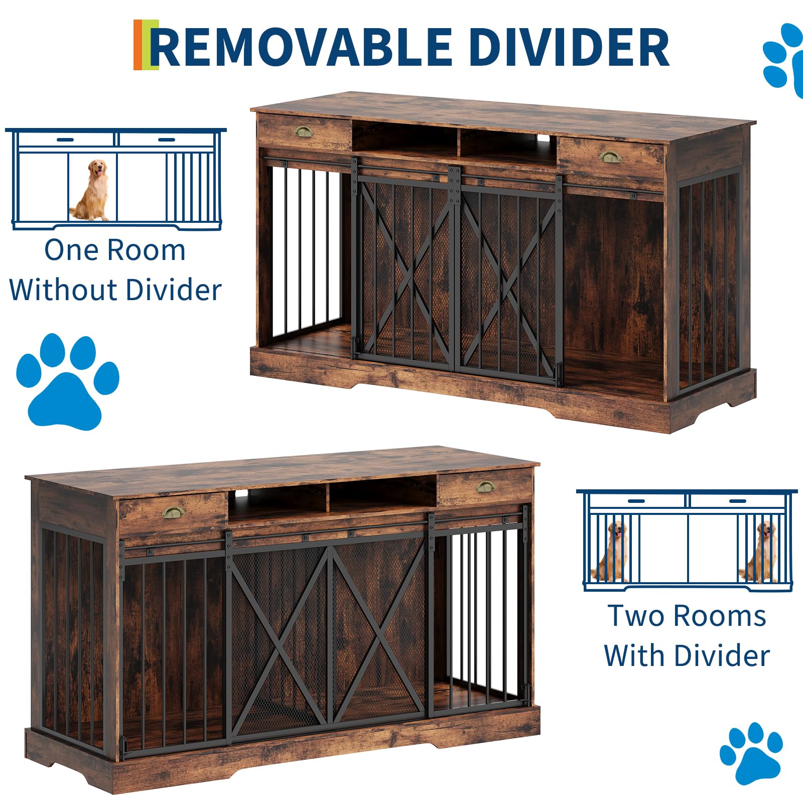 63" Extra Large Double Dog Crate with Removable Divider