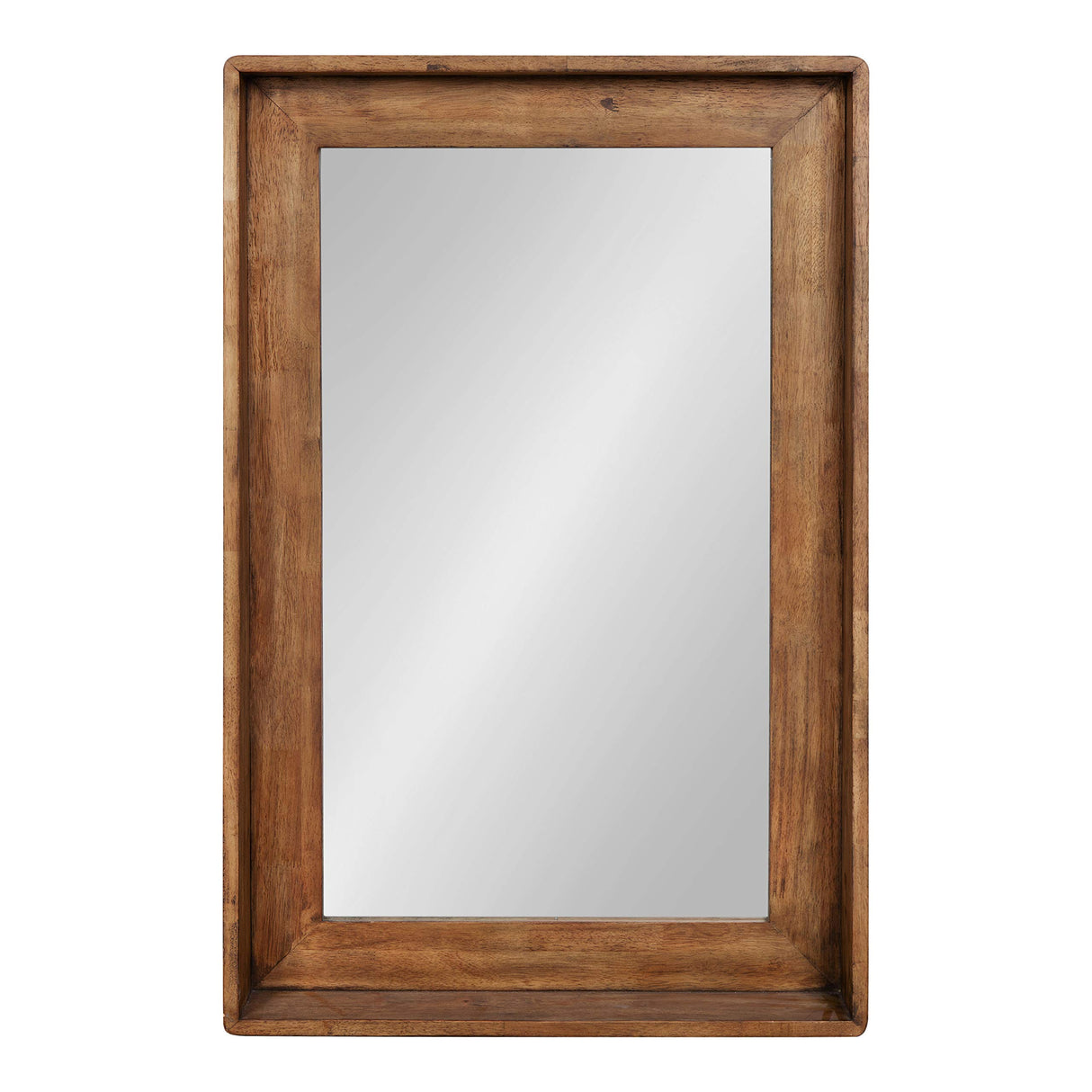 Basking Vertical Wood Wall Mirror with Shelf, Warm Caramel Brown, 24 x 36