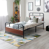 with Wooden Headboard and Footboard, Metal Platform Bed with Premium Steel Frame,
