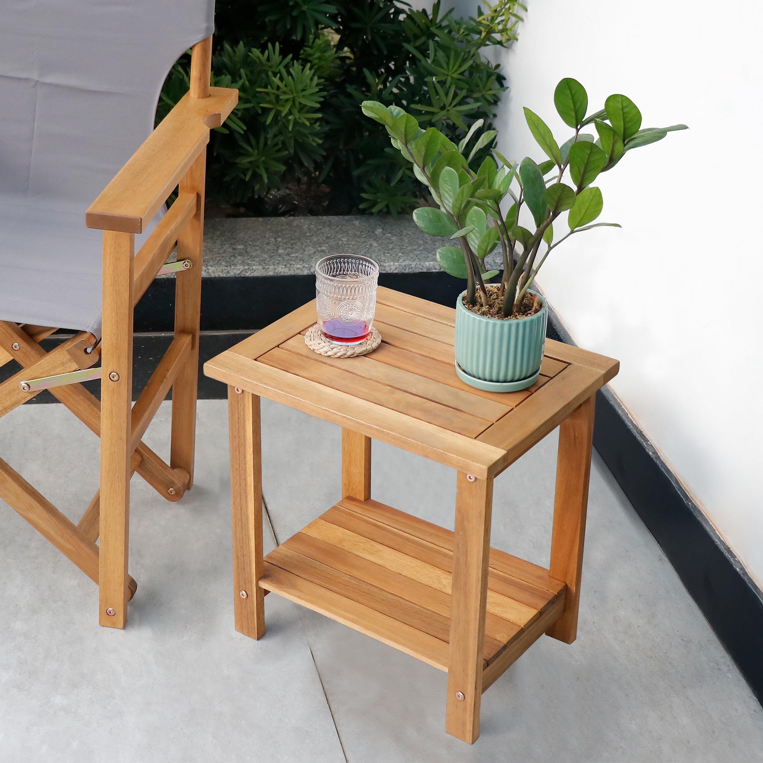 VICTORY RELAX Double Adirondack Side Table, Weather - Resistant Rectangular End Table for Patio, Garden, Lawn, and Living Room. Ideal as a Stylish Indoor and Outdoor Side Table Companion, Natural - Bircata