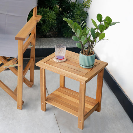 VICTORY RELAX Double Adirondack Side Table, Weather - Resistant Rectangular End Table for Patio, Garden, Lawn, and Living Room. Ideal as a Stylish Indoor and Outdoor Side Table Companion, Natural - Bircata