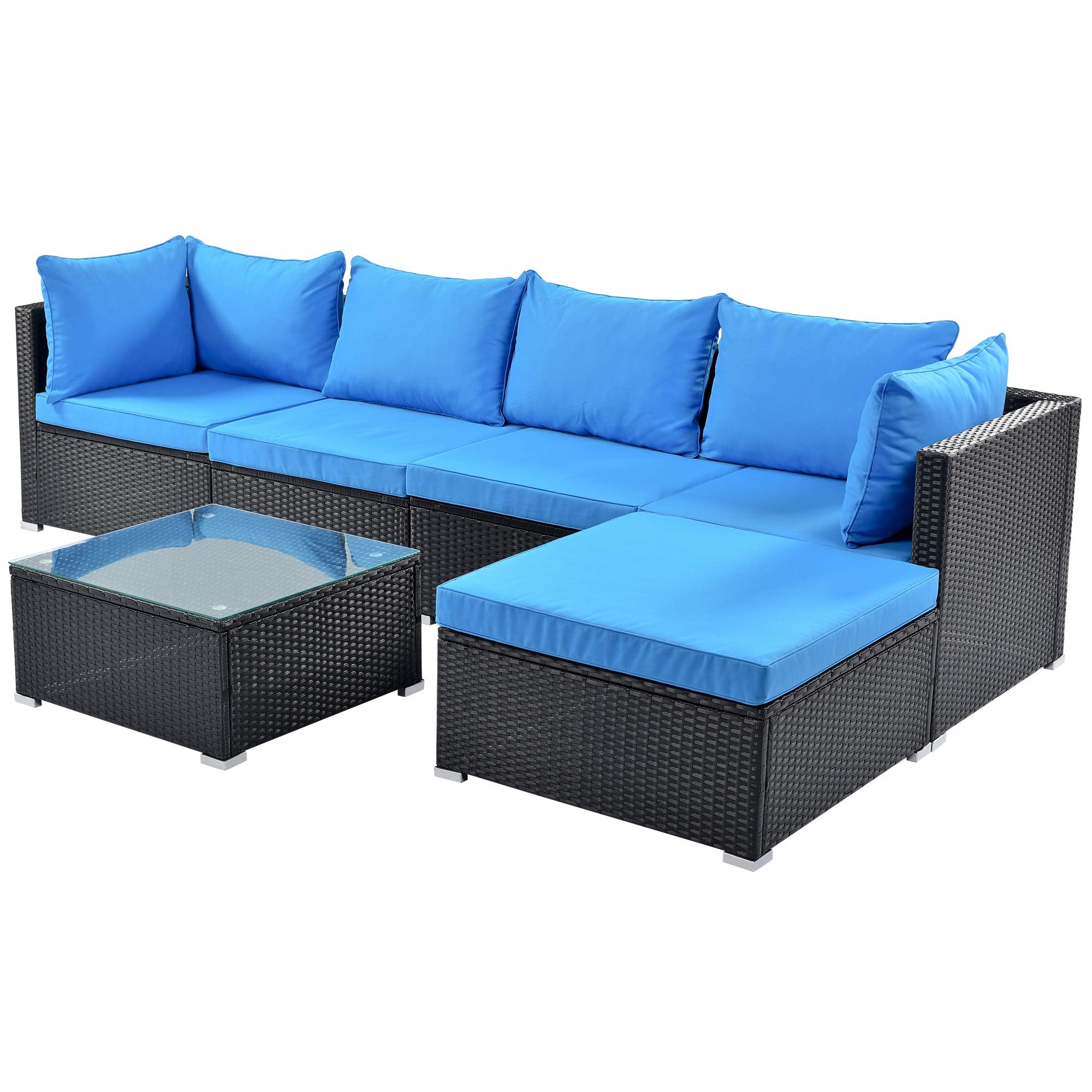 6 Pieces Patio Furniture Set Corner Sofa Set with Thick Removable Cushions
