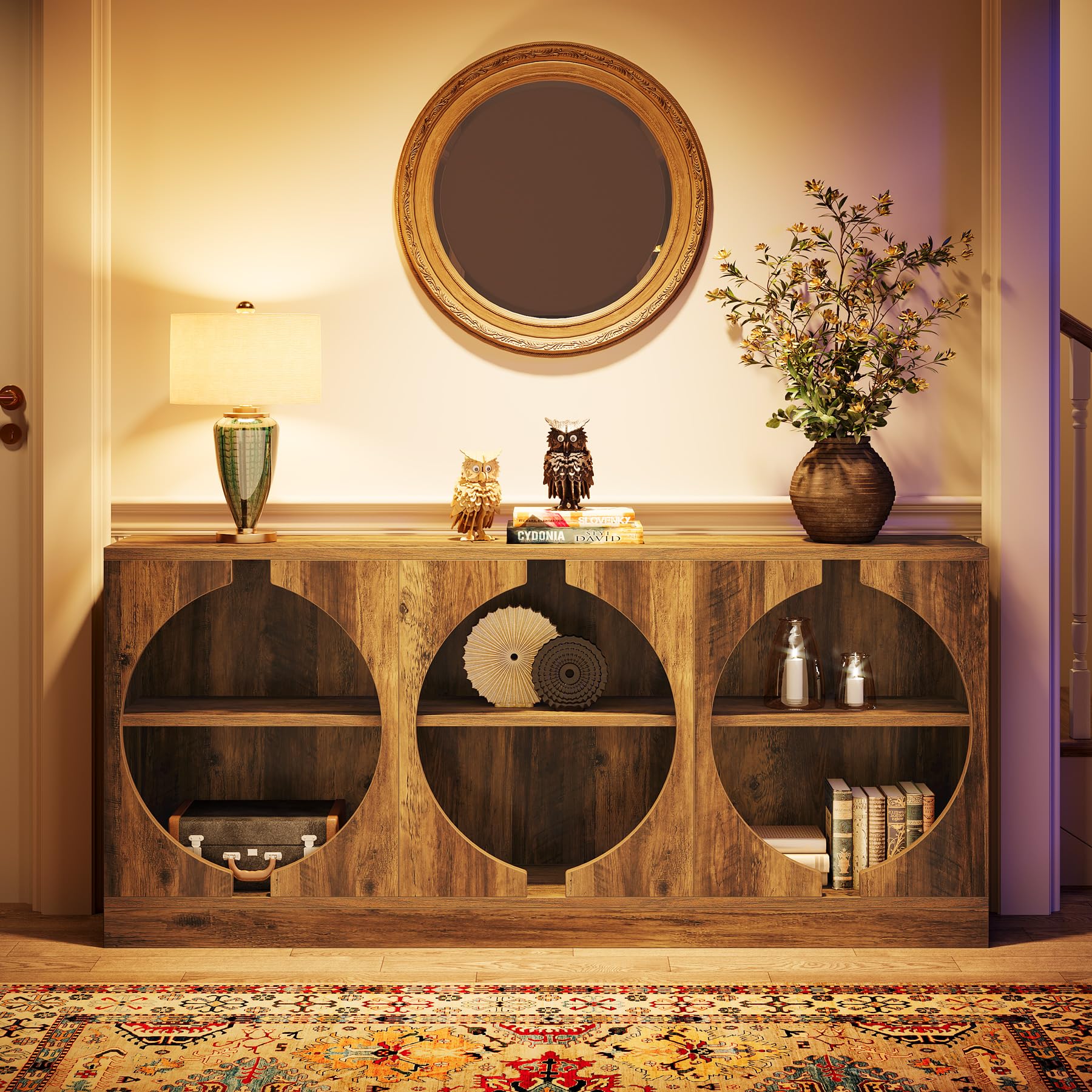 68.11-Inch Long Console Table, 3-Tier Entryway Table with Storage, All-Wood Sofa Table