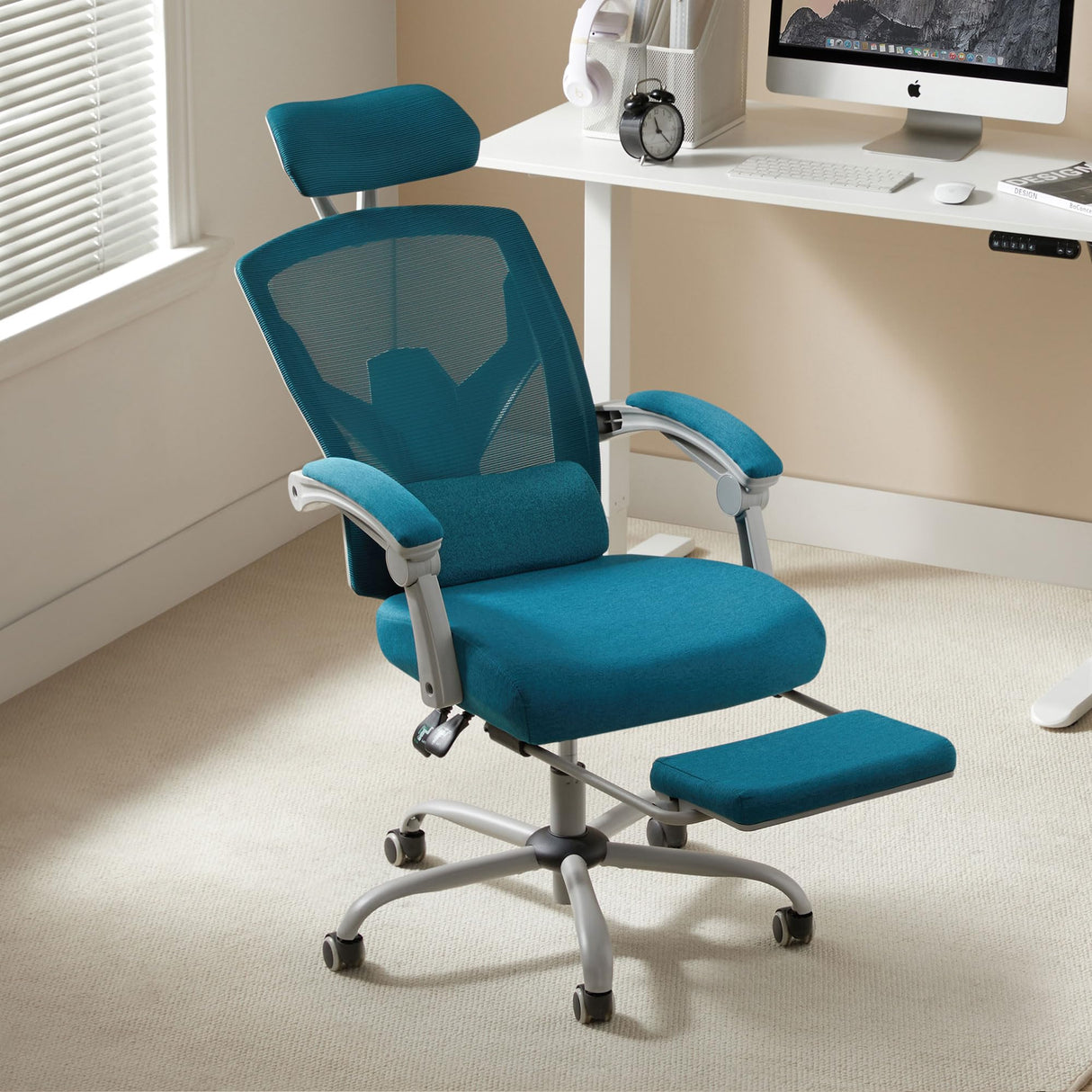 Ergonomic Mesh Office Chair with Lumbar Support Pillow & Retractable Footrest