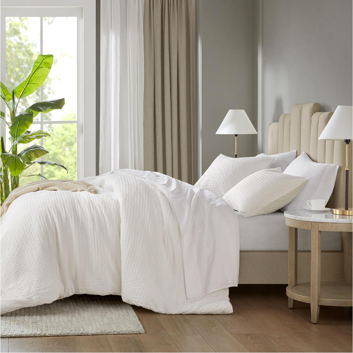 Duvet Cover King - Waffle Weave Textured Soft 3 Pieces Bedding Comforter Cover