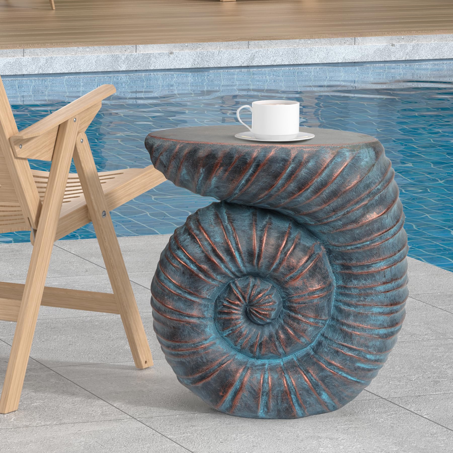 Outdoor Side Table, Concrete end Table/Outdoor Accent Patio Table, Modern Coffee Tables Garden Decorative Stool and Plant Stand Indoor for Patio,Garden, Living Room, Backyard((Bronze - Round) - Bircata