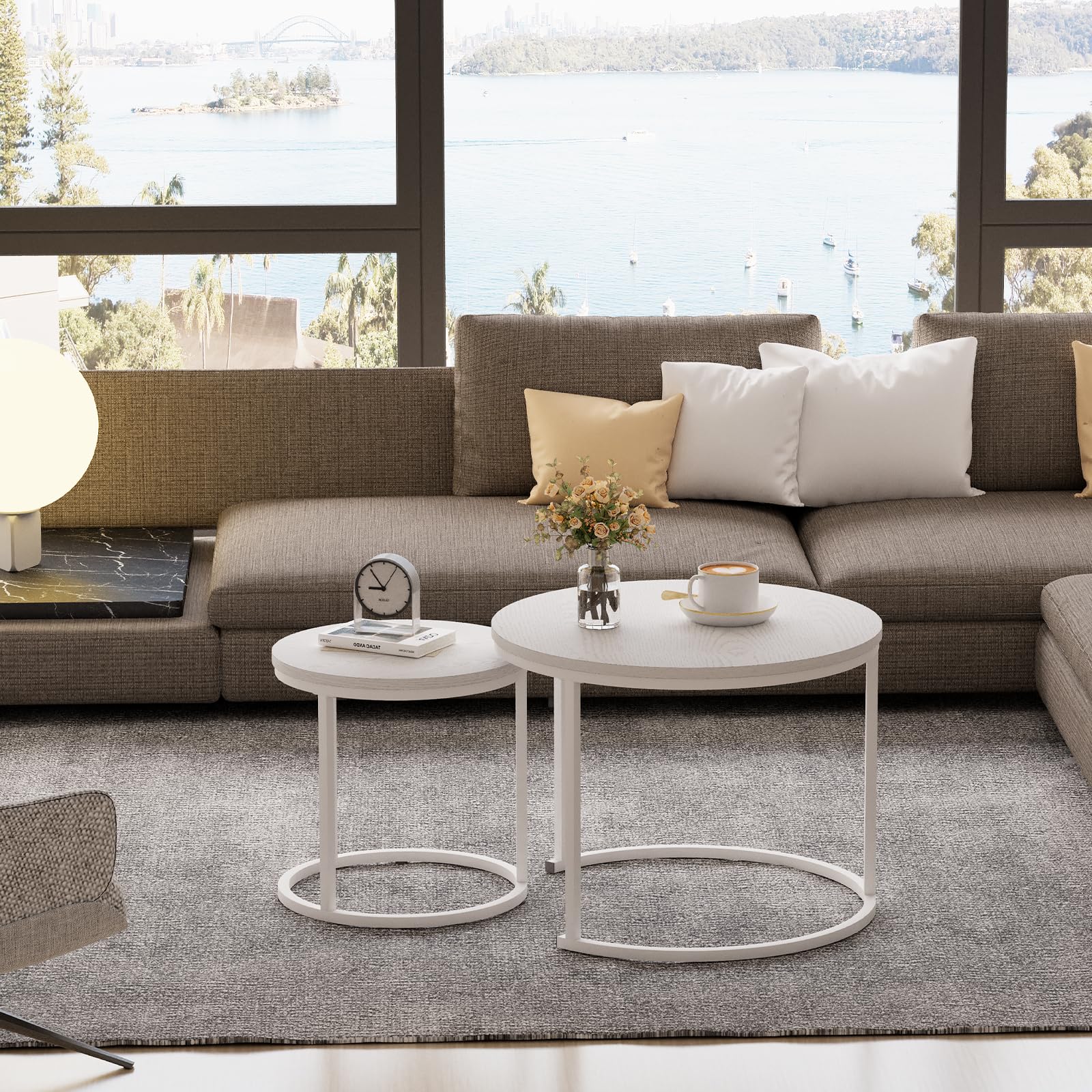 Nesting Coffee Table Round Side Table Set of 2 End Tables for Living Room Bedroom
