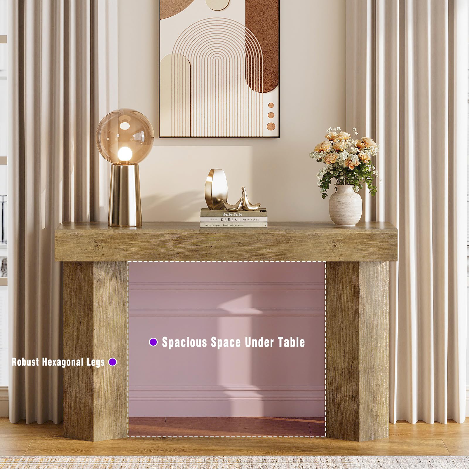 47" Industrial Console Table for Entryway - Light Brown