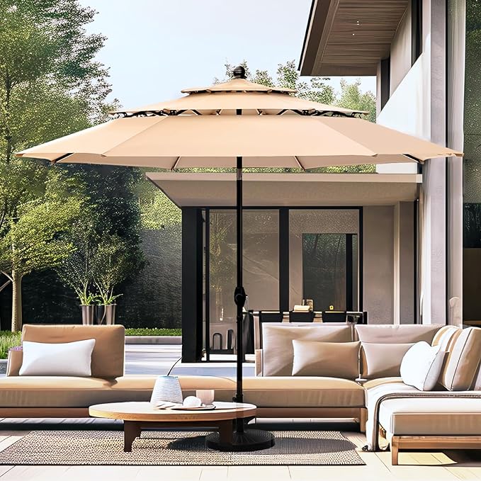 10ft Patio Umbrella Outdoor 3 Tier Vented Market Table Umbrella with 1.5" Umbrella Pole and 8 Sturdy Ribs,