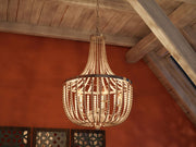 93132BS Dumas 5 Light Wood Bead Chandelier with White Finish, Casual Style, 32" Height