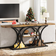 63 Inch Extra Long Rustic Industrial Console Table with 3-Tier Storage