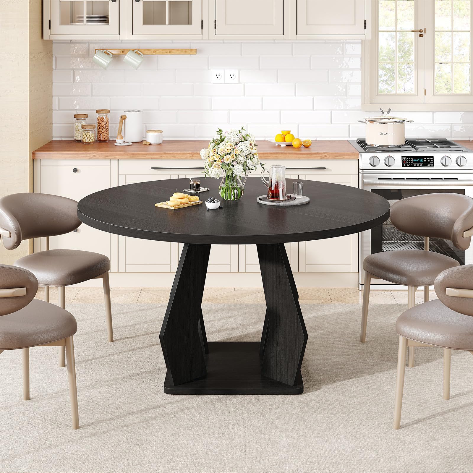 Round Dining Table for 4-6 People - 47 Inch Modern Wood Circle Table
