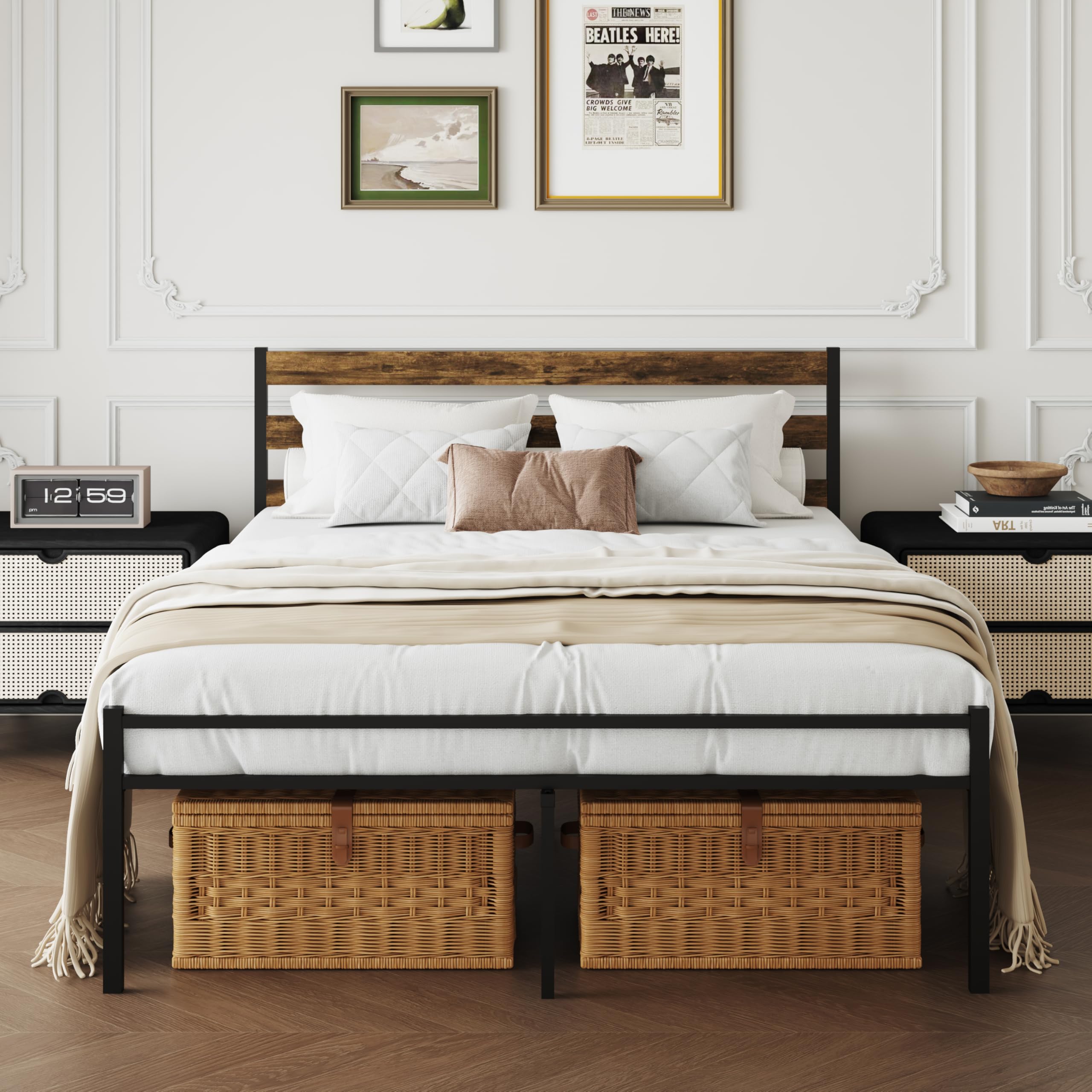 Full Size Metal Platform Bed Frame with LED Headboard