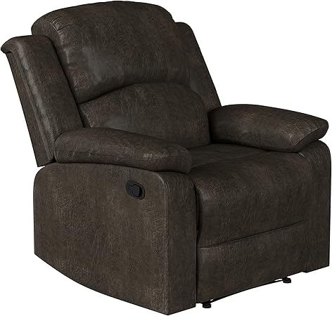 EaseLounge Classic Steel Grey Manual Recliner with Plush Cushion Back