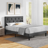 Full Size Platform Bed Frame with Fabric Headboard, Strong Wooden Slats, Non-Slip