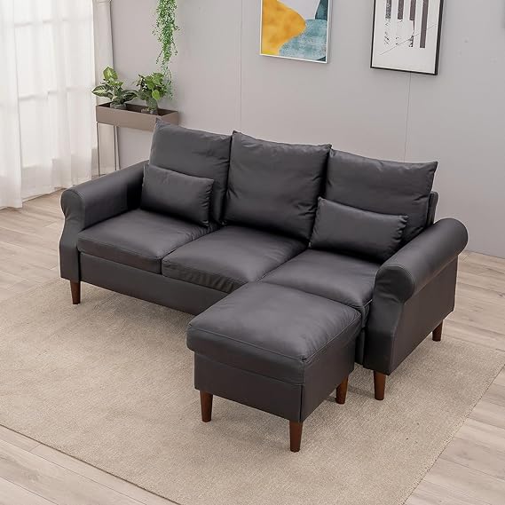 Convertible Sectional Sofa Couch, 2 and 3 Seat L Shaped Sofa with Armrest Small Couch Ottoman