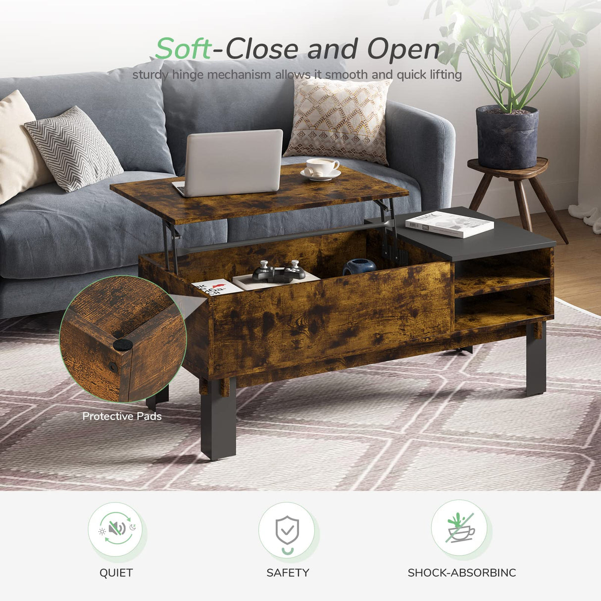 Coffee Table with Lift Top Storage Lift Tabletop Rising Center Tea Table