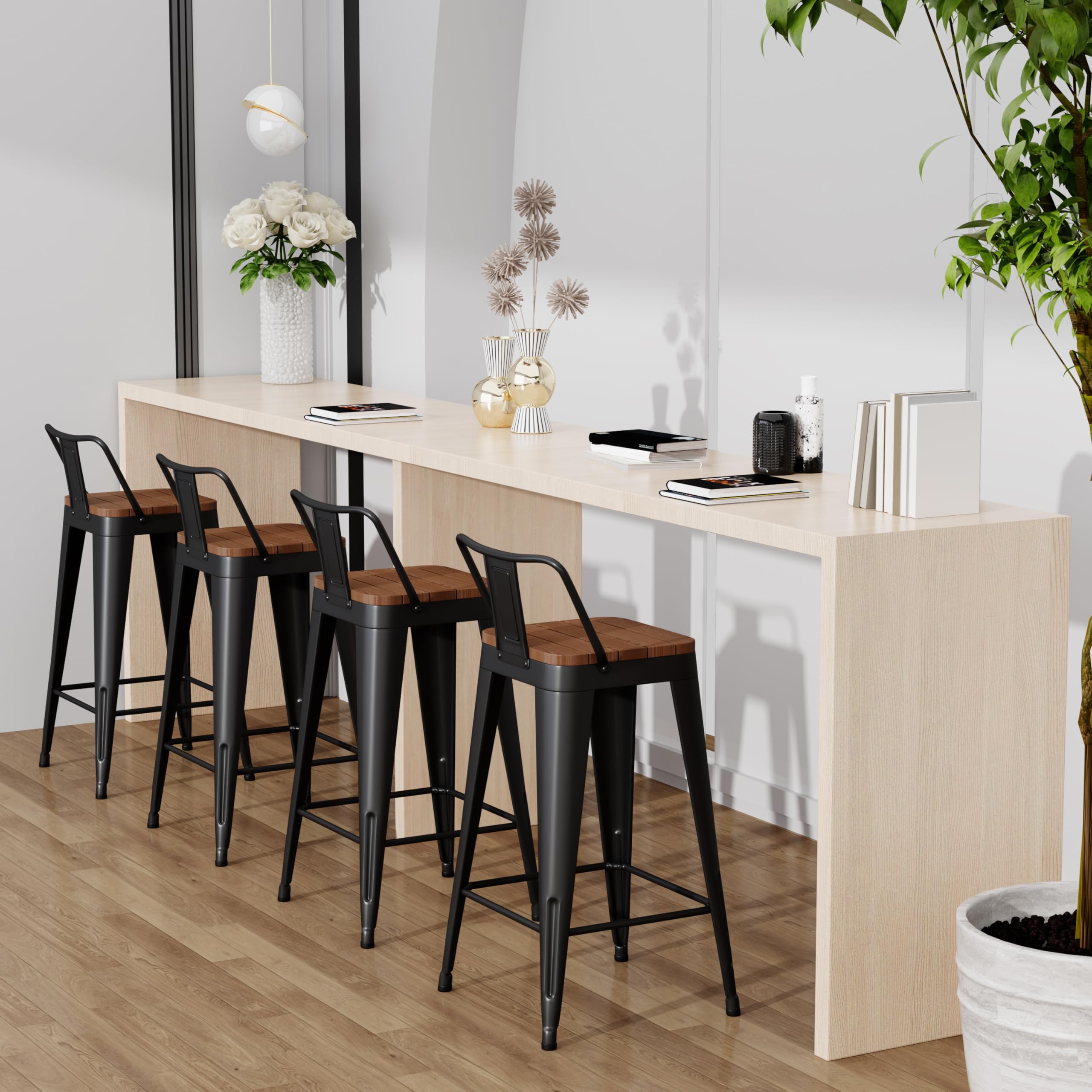 Outdoor Patio Bar Stools Set of 4 with Back,Arlunar Counter Height Industrial Metal Barstools