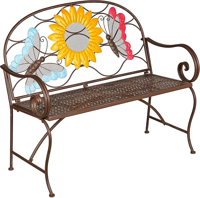 Weatherproof Sunflower with Butterflies Outdoor Bench | Holds Up to 400 lbs