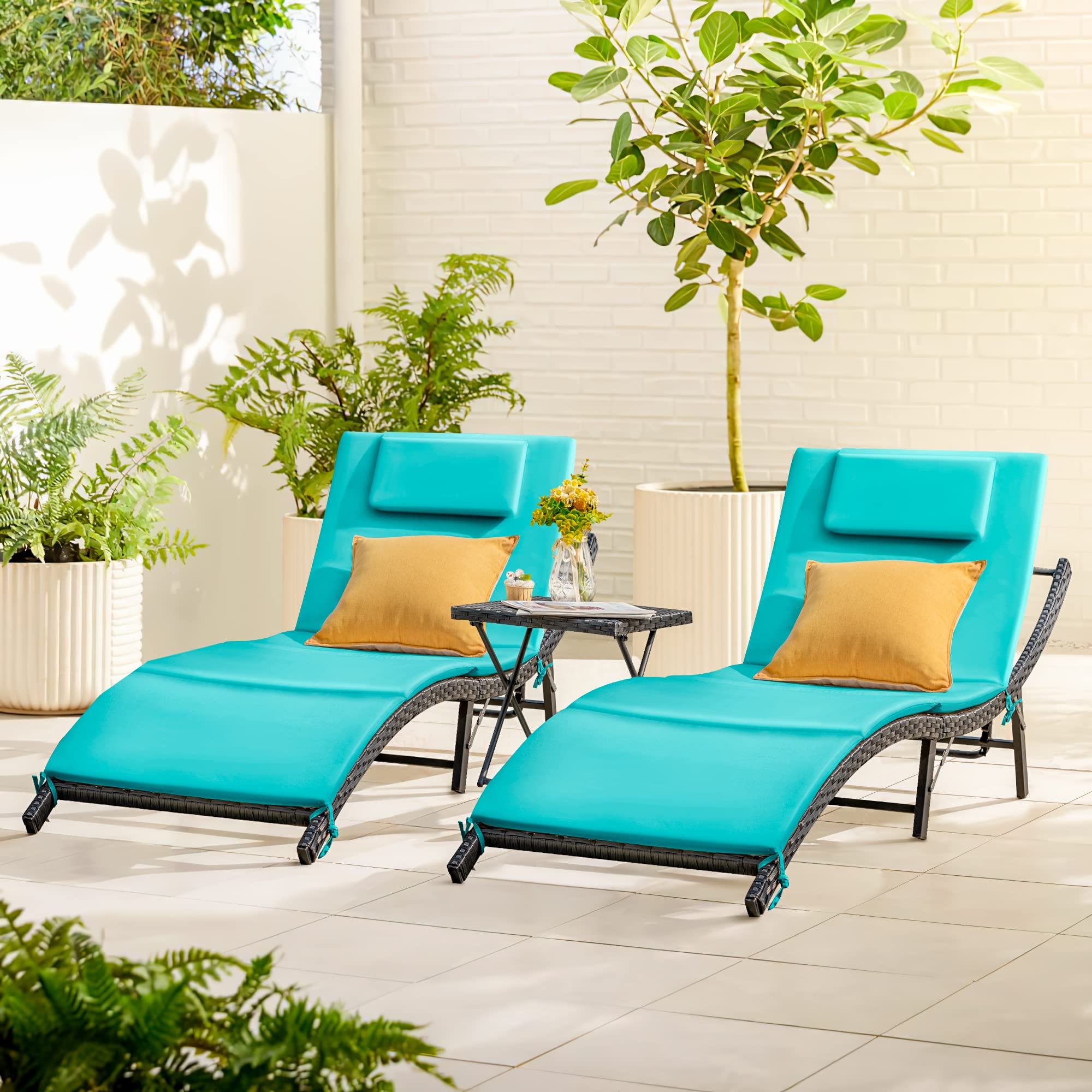 Outdoor Lounge Chairs Set 3 Pieces Adjustable Chaise Lounge