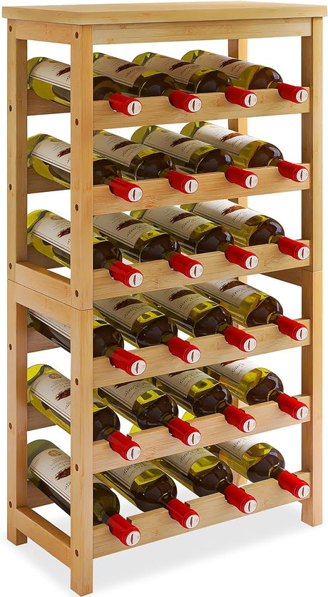 24-Bottle Wine Rack, 6 Tier Bamboo Wine Display Storage Shelves