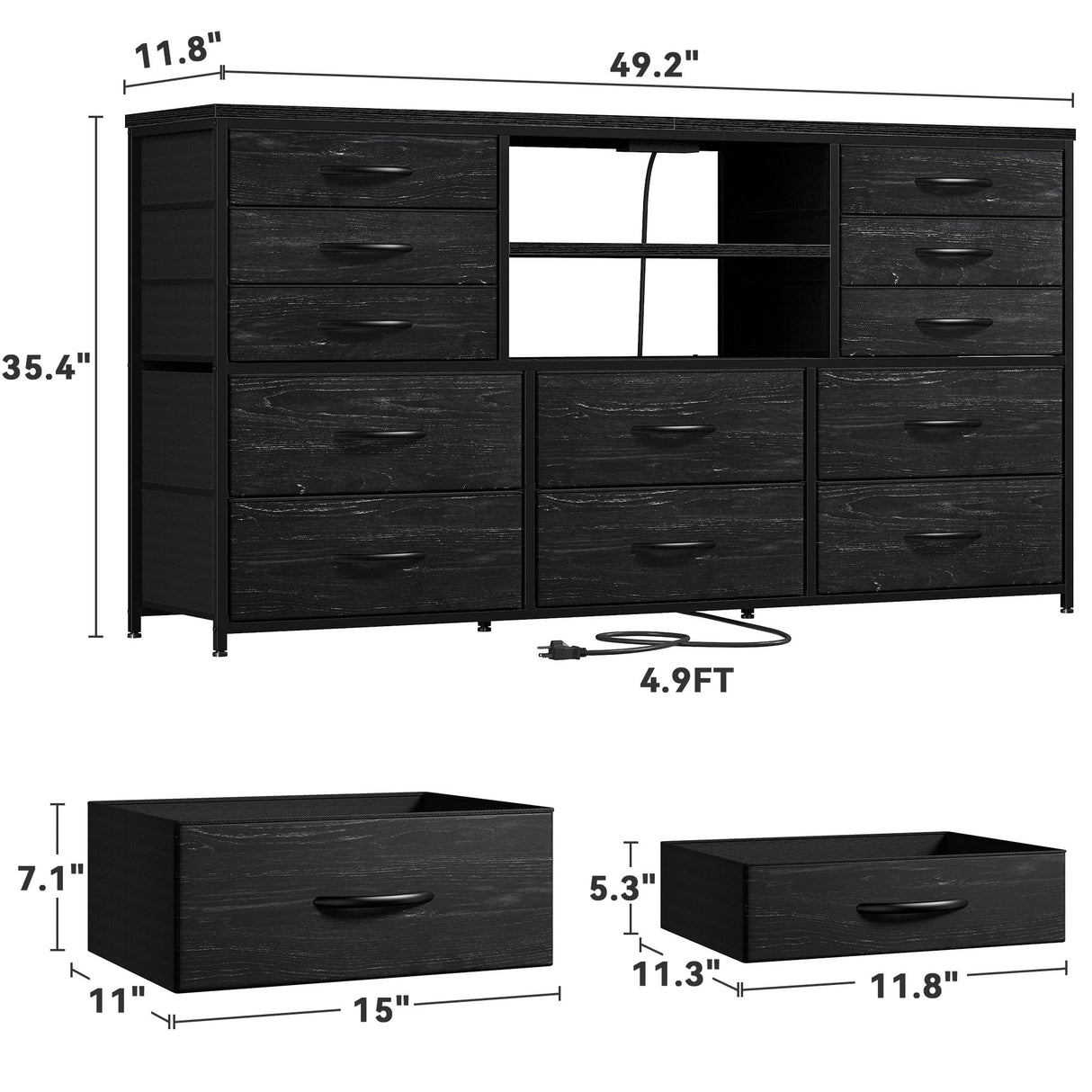 TV Stand Dresser for 60''TV Entertainment Center with LED Lights