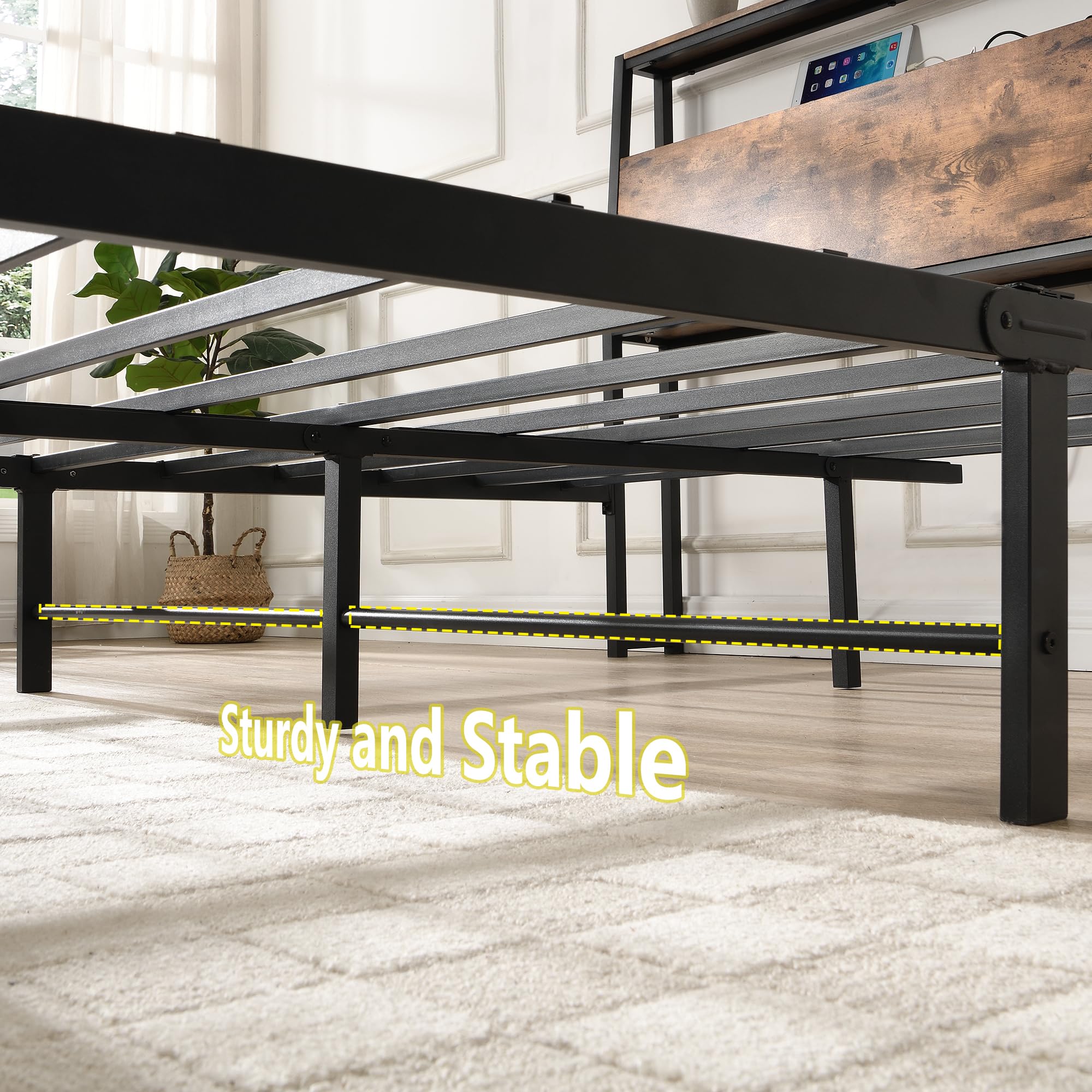 Queen Size Bed Frame with Ergonomic Headboard, Platform Bed Frames Queen