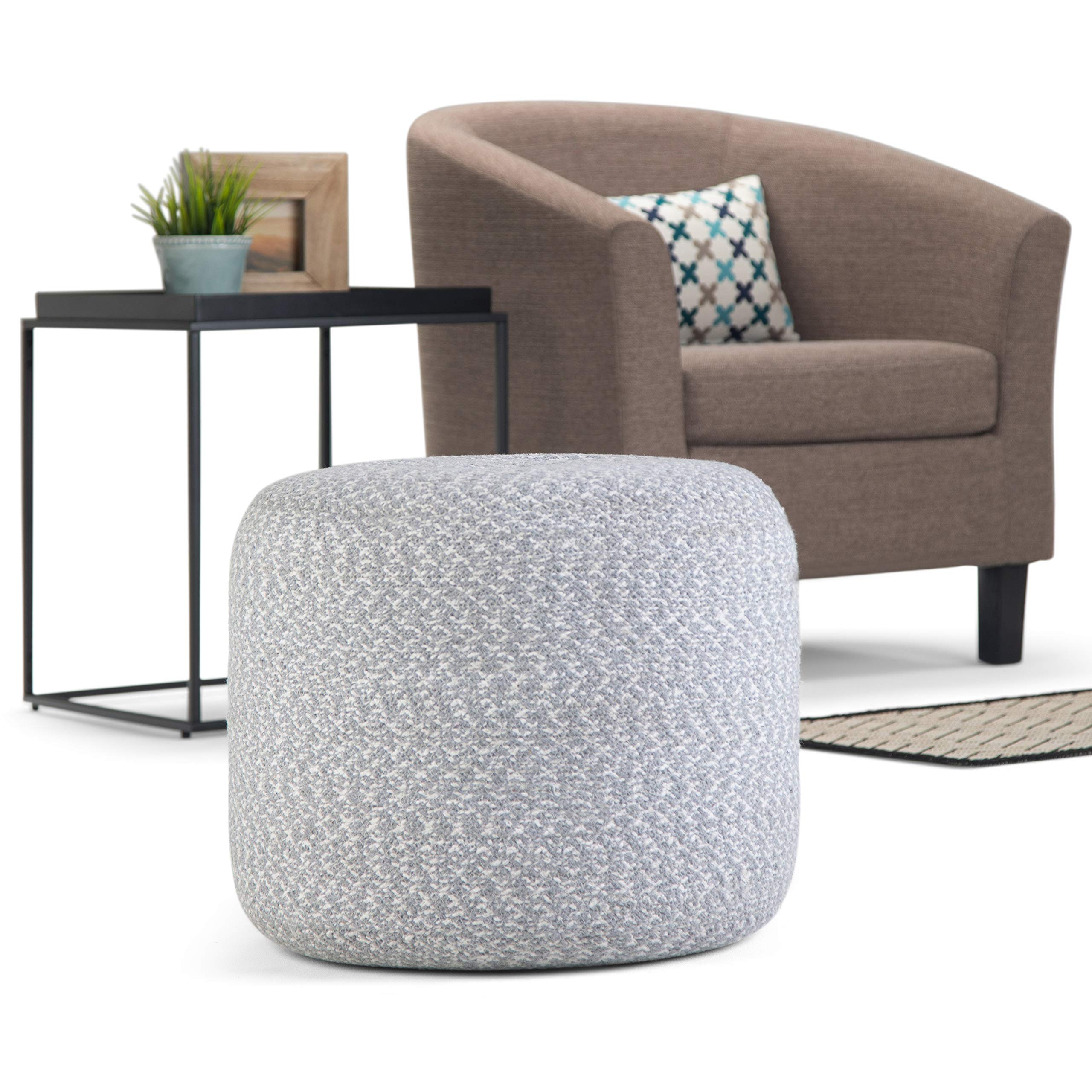 Bayley Round Braided Pouf, Footstool, Upholstered in Blue